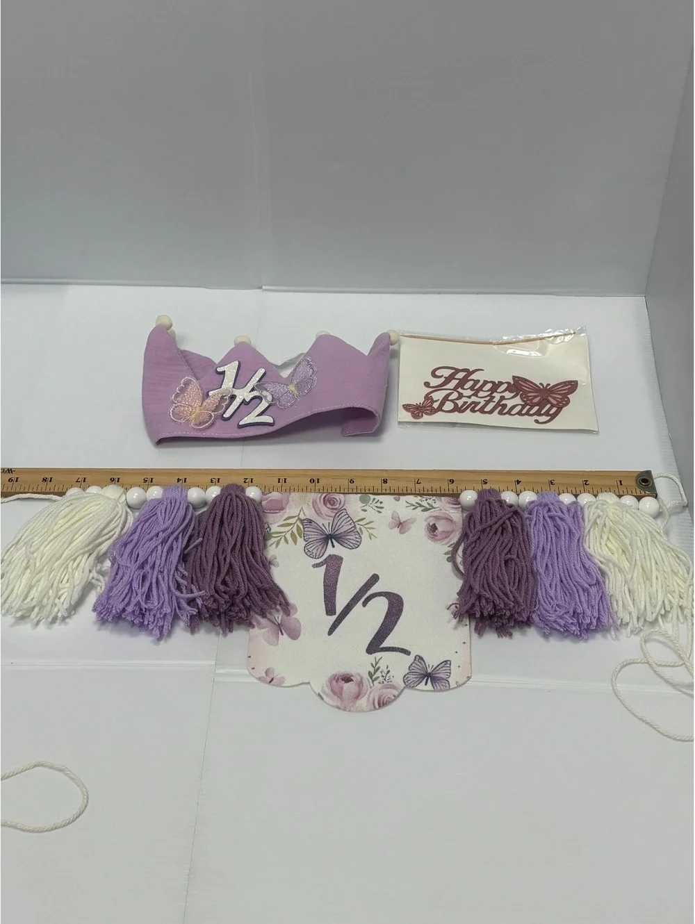 Half Birthday Party Decoration Set with Purple Crown, Tassel Garland For Baby